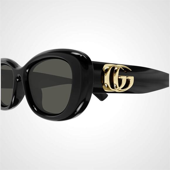 New GUCCI Sunglasses Black Oval Round Gold Metal GG 53mm Authentic Gucci - Picture 7 of 8